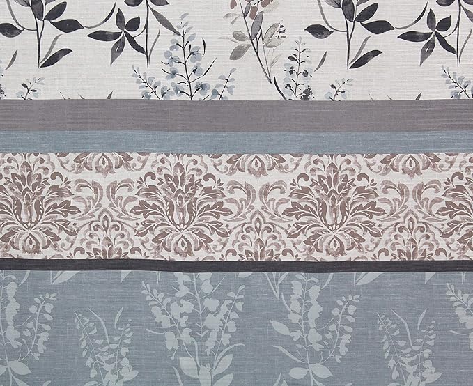 Serafina Home Hotel Quality Fabric Bathroom Shower Curtain: Farmhouse Floral Bordered Damask - Light Blue, Beige, and Grey (72 x 70 inches)