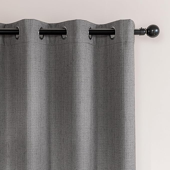 Amazon Basics Faux Linen Blackout Curtains for Bedroom and Living Room, 2-Piece Set with Grommets, 42" W x 84" L, Grey
