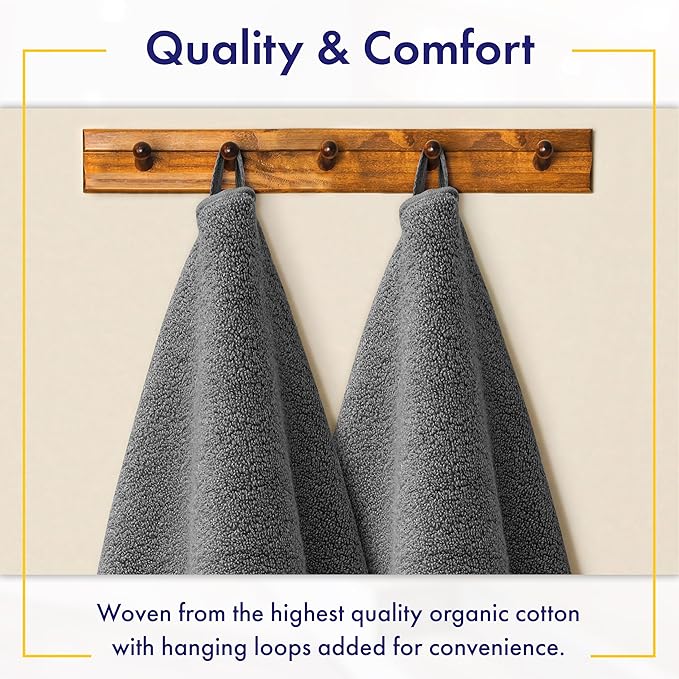 100% Organic Zero-Twist Cotton Towel - Luxury Bath Towel - Ultra Soft & Plush 700GSM Long-Staple Cotton (Granite Grey)