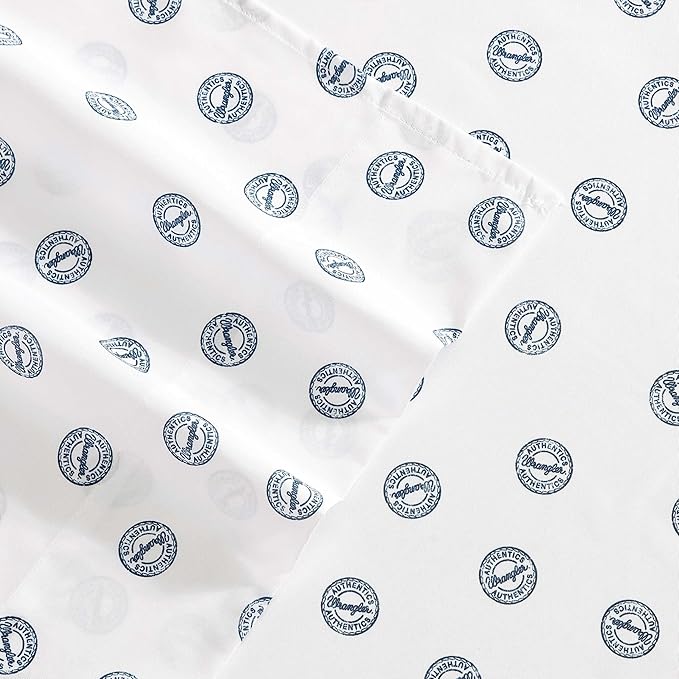 Wrangler - Full Bed Sheets, Breathable & Wrinkle Resistant Bedding, Includes Matching Sham & Pillowcases, Dorm Essentials (Tossed Button Blue)