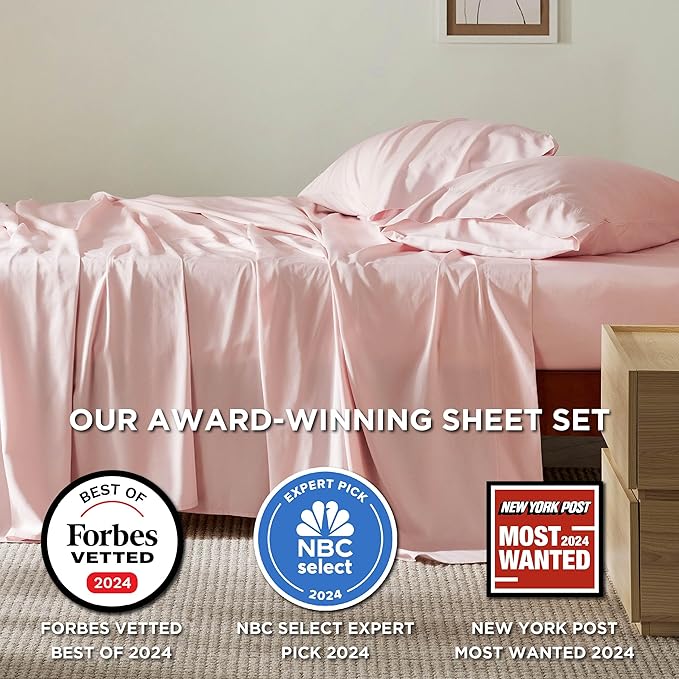 Bedsure Full Size Bed Sheets, Cooling Sheets, Rayon Derived from Bamboo, Breathable & Soft, Deep Pocket Up to 16 Inches, Hotel Luxury Silky Bedding for Hot Sleepers, Pink