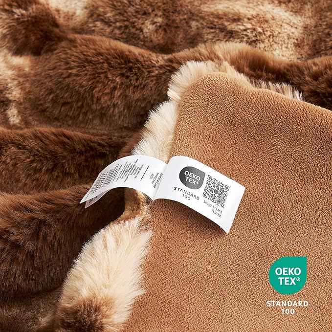 Cozy Bliss Faux Fur Throw Blanket Queen Size, Fuzzy Soft Plush Thick Bubble Blanket for Bed Couch Bedroom Living Room, 90x90 Inches Tie-dye Brown