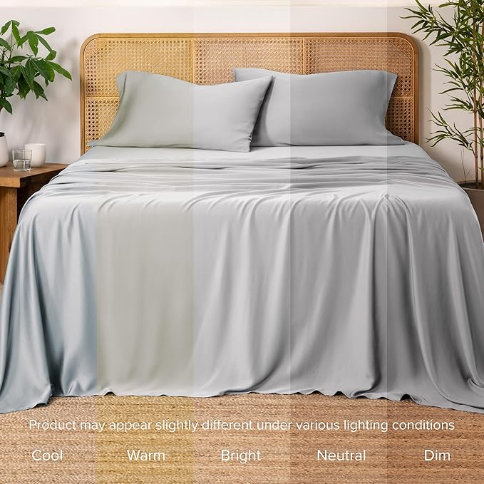 Bare Home 100% Rayon Made from Bamboo Luxury Twin XL Sheet Set - 3 Piece Bedding Set - Deep Pockets - Cooling & Breathable - Easy Fit - Soft Bedding Sheets & Pillowcases (Twin XL, Light Grey)