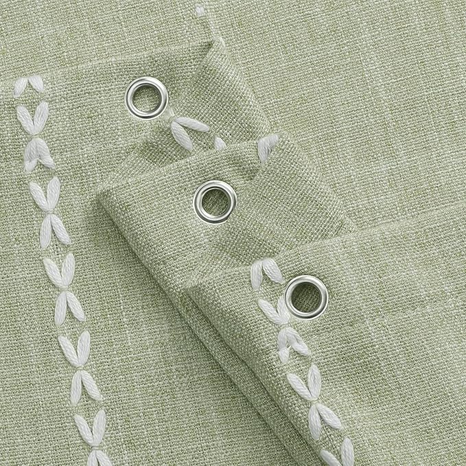 MitoVilla Sage Green Boho Extra Long Shower Curtain 72 x 84, Modern Farmhouse 84 inch XL Rustic Polyester Linen Tassel Heavy Duty Shower Curtain Set with Hooks for Cottagecore Country Bathroom Decor