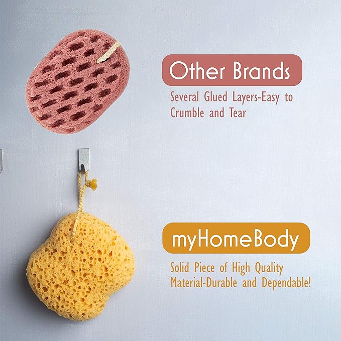 myHomeBody Bath Sponge, Foam Loofah, Body Scrubber for Bathing, Exfoliating Shower Pouf for Shower – Large Size, Lots of Lather, Curvy, 2 Pack