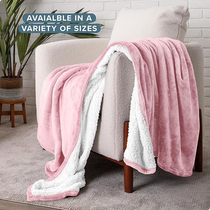 Bare Home Sherpa Fleece Blanket - King Size - Blanket for Bed, Sofa, and Couch - Warm & Lightweight - Fluffy & Soft - Reversible (King, Light Pink)