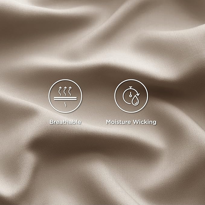 Bedsure Queen Sheet Set, Rayon Derived from Bamboo, Cooling Sheets, Breathable & Soft, Deep Pocket Up to 16 Inches, Hotel Luxury Silky Bedding for Hot Sleepers, Simply Taupe