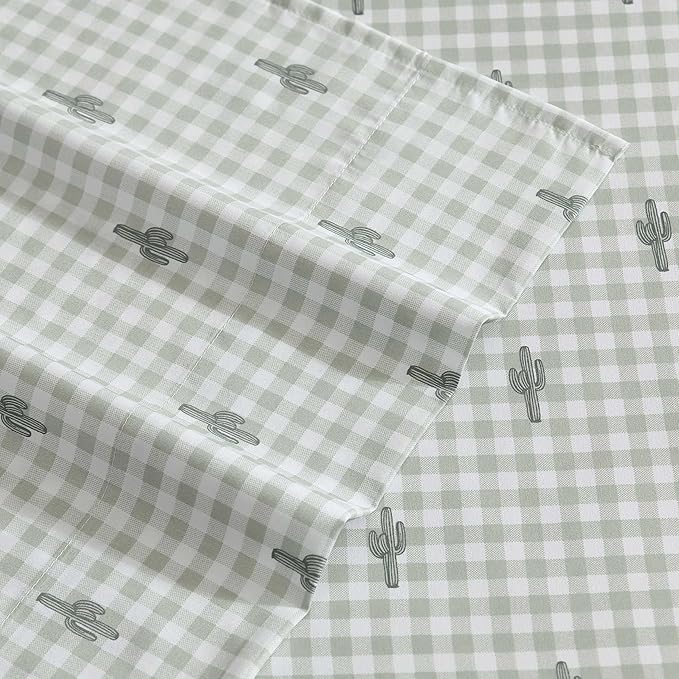 Wrangler - King Bed Sheets, Ultra-Soft & Lightweight Bedding with Matching Pillowcases, Lightweight Bed Set for All Season Comfort, Oeko-Tex Certified (Cactus Gingham Green)