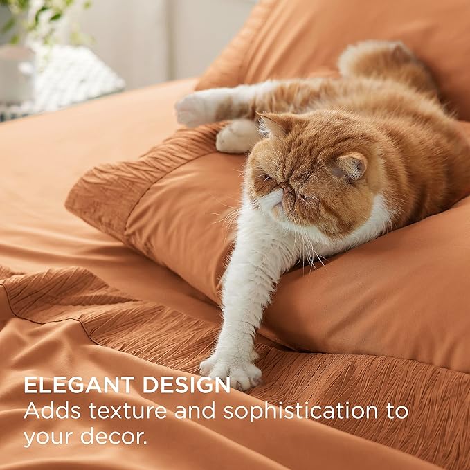 Bedsure California King Sheet Sets - 4 Pieces Soft Cal King Sheets - Breathable & Cooling - Hotel Luxury - Easy Care Polyester Microfiber Bedding for Women, Men, Dusty Orange