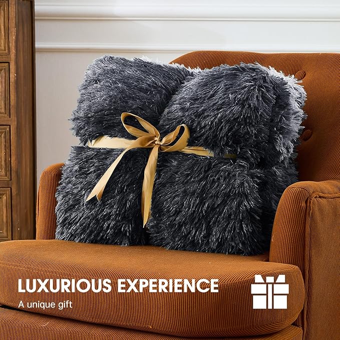 Heated Electric Blanket Queen–Faux Fur with Soft Thick SherpaWarm Winter Birthday Gifts for Women Grandma,Dual Control,10 Heat Settings,5 Time Settings, 84x90, Midnight Black