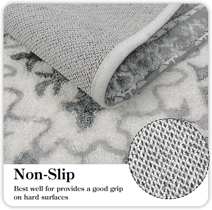 Uphome Vintage Bathroom Runner Rug Gray Non-Slip Soft Long Bathroom Rugs Machine Washable Oriental Bath Mat Traditional Farmhouse Floral Floor Mats for Sink Shower Bathtub, 18x47 inch