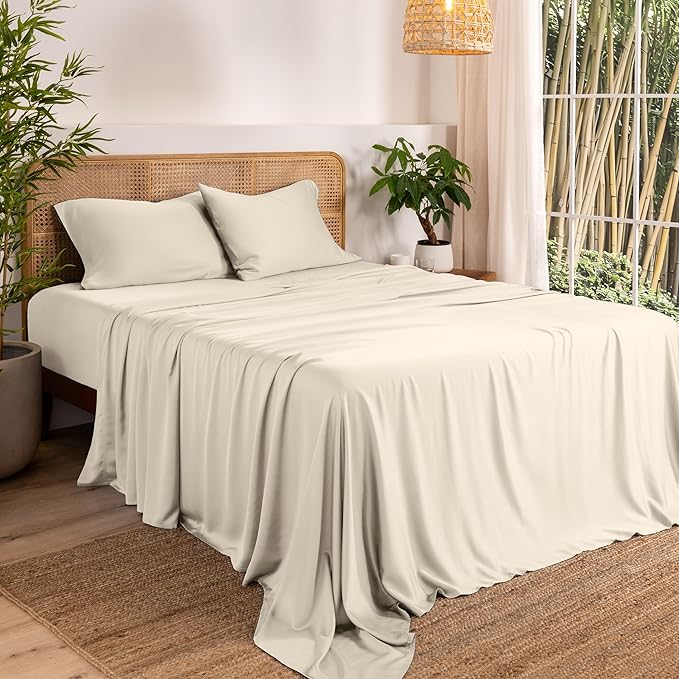 Bare Home 100% Rayon Made from Bamboo King Sheet Set - 4 Piece Bedding Set - Deep Pockets - Breathable - Easy Fit - Bedding Sheets & Pillowcases (King, Sand)
