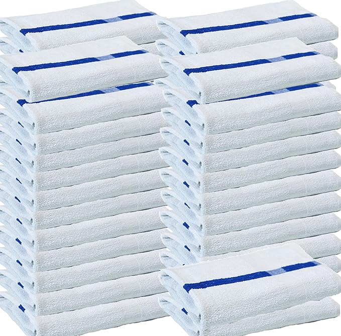 Towels N More 24x48 Soft Poolside Towels - 48 Large Super Absorbent Pool Towel White and Blue Center Stripe - Ideal for Home, Pool, Spa, Gym, Hotel, Motel Rental Room Use - 100% Cotton Bath Towels