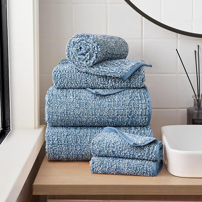 Lucky Brand Luxurious Boucle 6 Piece Bath Towel Set - (2) Bath Towels, (2) Hand Towels, and (2) Washcloths - Blue Stone Premium Bathroom Towel Set