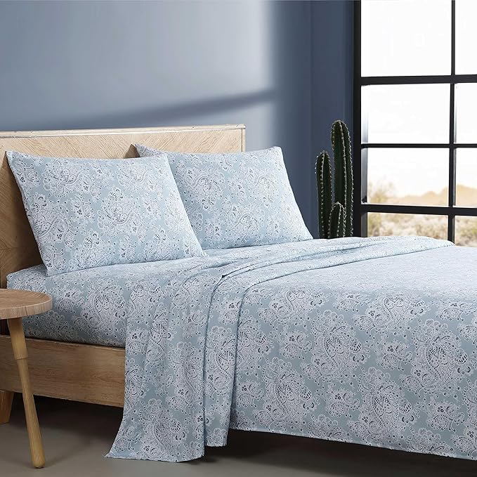 Wrangler - King Bed Sheets, Ultra-Soft & Lightweight Bedding with Matching Pillowcases, Lightweight Bed Set for All Season Comfort, Oeko-Tex Certified (Prairieland Paisley Blue)