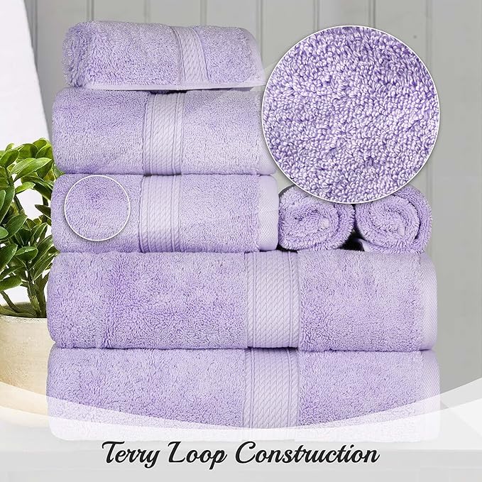 SUPERIOR Egyptian Cotton Pile 9 Piece Towel Set, Includes 3 Bath, 3 Hand, 3 Face Towels/Washcloths, Ultra Soft Luxury Towels, Thick Plush Essentials, Guest Bath, Spa, Hotel Bathroom, Purple