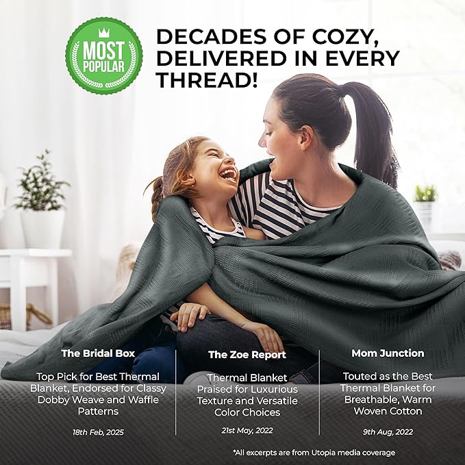 Utopia Bedding Smoke Gray 100% Cotton Blanket [Twin Size - 90x72 Inch] 350GSM Lightweight, Soft and Breathable Thermal Dorm Bed Blanket for All Seasons