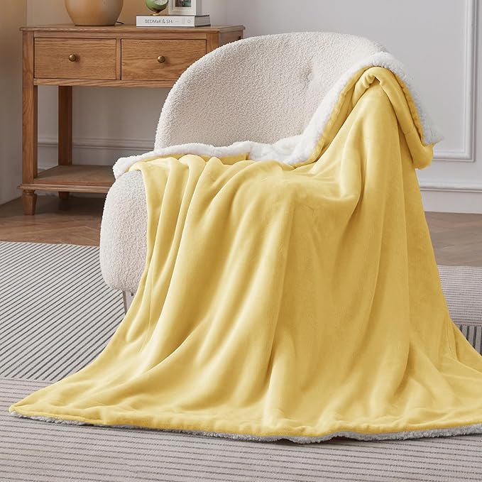 Bedsure GentleSoft Sherpa Fleece Throw Blanket for Couch - Thick and Warm Throw for Women and Men, Soft Fuzzy Plush Blanket for Winter, Yellow, 50x60 Inches