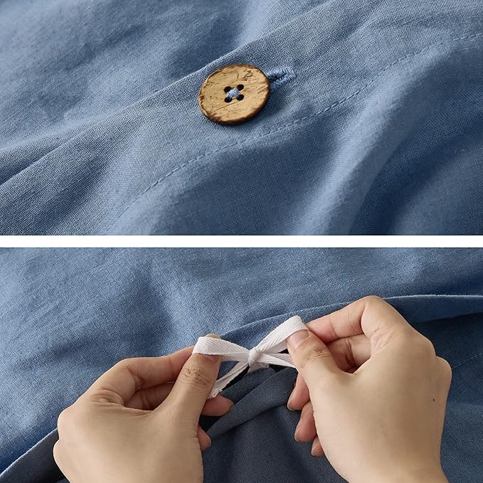 Bedsure Linen Duvet Cover Queen - Linen Cotton Blend Bedding Set, Soft & Cozy, 3 Pieces, 1 Duvet Cover 90x90 Inches and 2 Pillowcases, Foggy Blue Color Cooling Bedding, Comforter Sold Separately