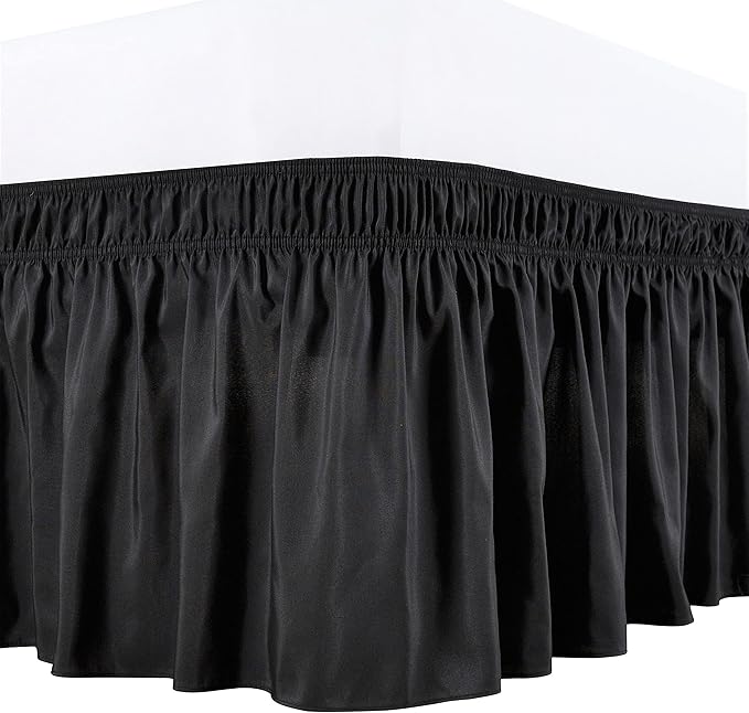 Biscaynebay Wrap Around Bed Skirts for Full & Full XL Beds with Extra Long Drop of 25", Black Adjustable Elastic Dust Ruffles Easy Fit Wrinkle Resistant Silky Luxurious Fabric Machine Washable