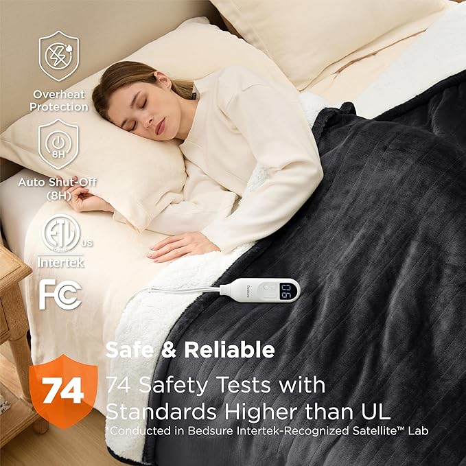 Bedsure Electric Blanket Full Size - Soft Flannel Heated Blanket, Fast Heating with 10 Time Settings & 6 Heat Settings, Warm Gift for Grandma (72x84 inches, Black)