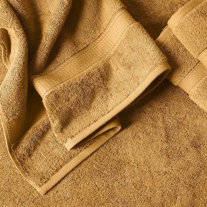 Superior Egyptian Cotton Pile 8-Piece Towel Set, Includes 2 Bath, 2 Hand, 4 Face Towel/Washcloth, Heavyweight, Ultra Soft Luxury Towels, Thick Plush Essentials, Guest Bath, Spa, Hotel Bathroom, Gold