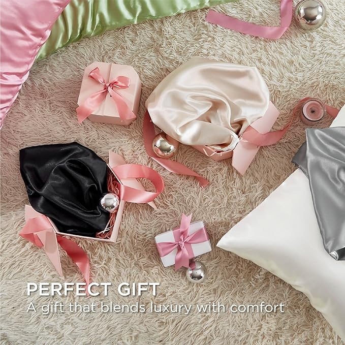 Bedsure Satin Pillowcase with Zipper, Similar to Silk Pillow Cases 2 Pack, Satin Pillow Cases Queen Size Set of 2, Silky & Soft Black Pillow Covers for Hair and Skin, Gifts for Women Men, 20x30 Inches