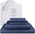 Threadmill 500 Thread Count King Size Damask Stripe, 4 Pc Luxury Cotton Bed Sheet Set, Breathable Folkstone Blue Sheets with 16" Elasticized Deep Pocket, 2 Pillowcases & Free Tote Bag