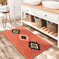 DEXDE Boho Bathroom Rugs Coral Red Bath Mat Non Slip Western Geometric Bath Rug Luxury Soft Absorbent Carpet for Bathroom Shower Kitchen Entryway Farmhouse Decor 24x36