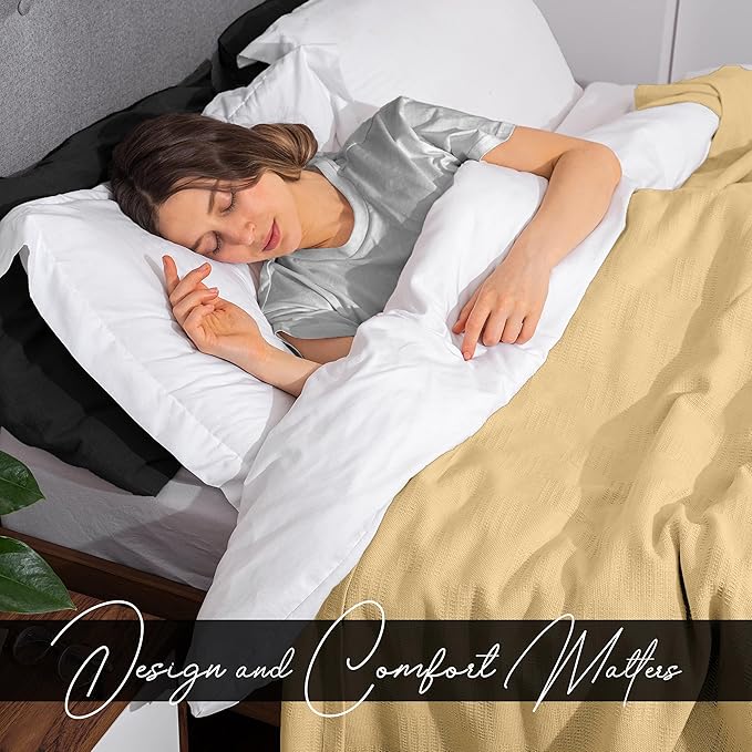 Avalon Bedding 100% Cotton Blankets Queen Size Thermal Blanket (90"x90") - Perfect Cotton Blanket Queen Size for Layering Bed in Any Season - Cotton Blankets for Bed (Beige)