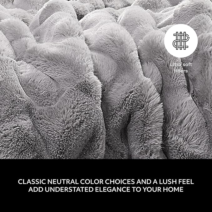 Mon Chateau 60" x 70" Hearthside Faux Fur Throw Blanket, Reversible Soft Blanket for Queen-Size Bed, Couch, or Sofa, Cozy Home Decor and Stylish Living Room Comfort, Fog Stone