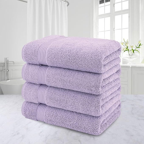 American Veteran Towel, 100% Cotton Turkish Bath Towels for Bathroom 4 Pack, 27x54 Extra Large Premium Soft Drying Bathroom Towels, Lilac