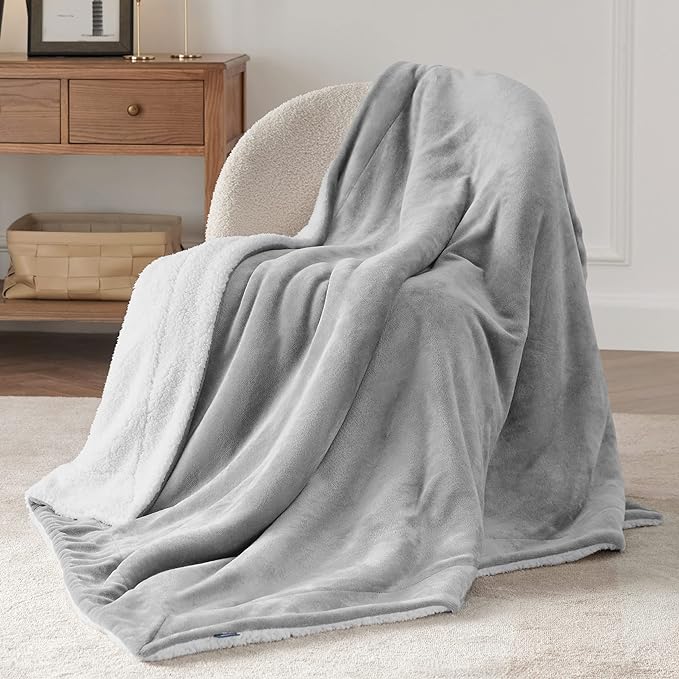 Bedsure Sherpa Fleece Throw Blanket for Couch - Thick and Warm, Soft Fuzzy Plush Throw Blanket for Winter, Light Grey, 50x60 Inches