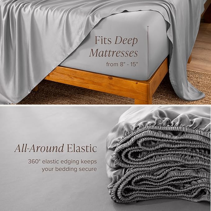 Bare Home 100% Rayon Made from Bamboo Luxury Twin XL Sheet Set - 3 Piece Bedding Set - Deep Pockets - Cooling & Breathable - Easy Fit - Soft Bedding Sheets & Pillowcases (Twin XL, Light Grey)