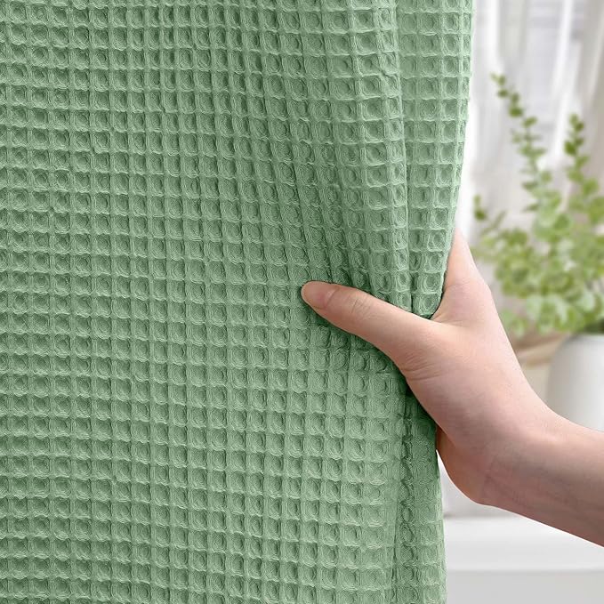 Waffle Weave Shower Curtain - Sage Green Cotton Fabric Texture Heavyweight Shower Curtain for Bathroom,Washable,72Wx72L
