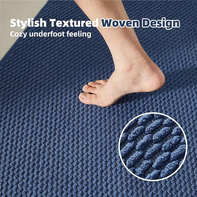 Small Bathroom Rugs Non Slip Washable Bath Rugs Super Absorbent Bathroom Rug Thin Quick Dry Low Pile Bath Mats, Navy Blue 12"x12"