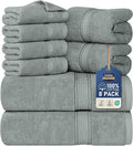 Utopia Towels 8 Piece Premium Towel Set, 2 Bath, 2 Hand, and 4 Wash Cloths, 600 GSM 100% Ring Spun Cotton, Highly Absorbent Towels for Bathroom, Gym, Hotel, and Spa, Cool Grey