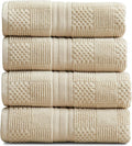 Springtree Home 100% Cotton Bath Towel Set of 4 | Beige Towels | Geometric Textured Design | Absorbent & Quick-Dry | 4 Bath Towels | Oeko-TEX® Standard 100 Cotton | Myla Collection - Sandshell