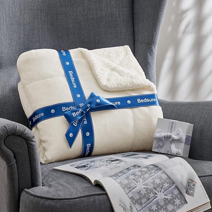 Bedsure GentleSoft Sherpa Fleece Throw Blanket for Couch - Thick and Warm Throw for Women and Men, Soft Fuzzy Plush Blanket for Winter, Cream, 50x60 Inches