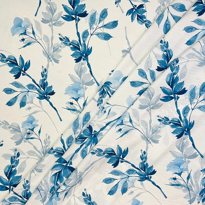 Serafina Home Hotel Quality Fabric Bathroom Shower Curtain: Floral Leaf Damask - Blue, Teal and White (72 x 70 inches)