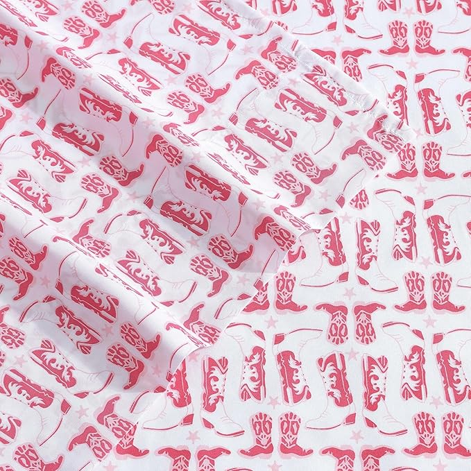 Wrangler - Queen Bed Sheets, Ultra-Soft & Lightweight Bedding with Matching Pillowcases, Lightweight Bed Set for All Season Comfort, Oeko-Tex Certified (Knockin Boots Pink)