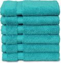 Luxury Hotel & Spa Towel Turkish Cotton Washcloths - Aqua - Dobby Border - Set of 6