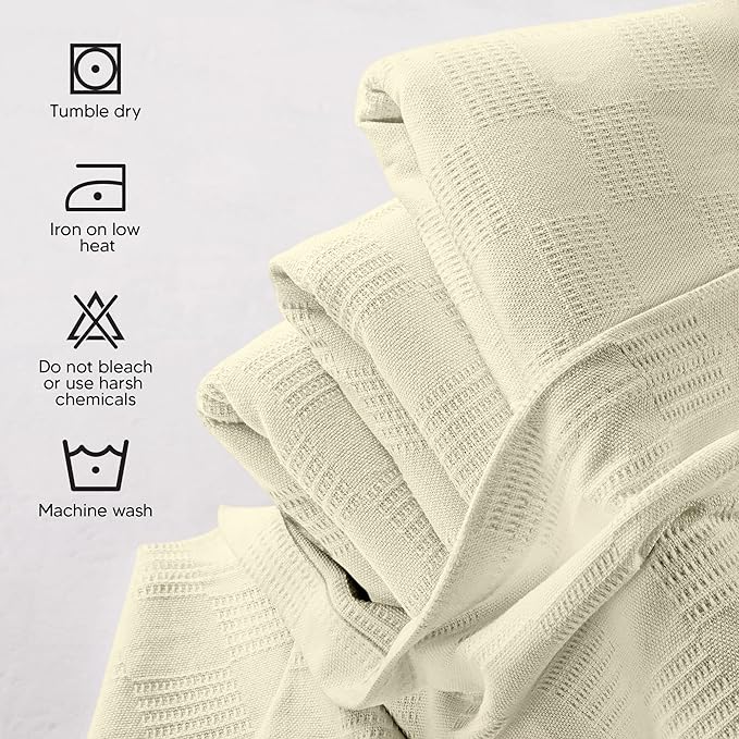 Utopia Bedding Ivory 100% Cotton Blanket [King Size - 90x108 Inch] 350GSM Lightweight, Soft and Breathable Thermal Blanket for All Seasons