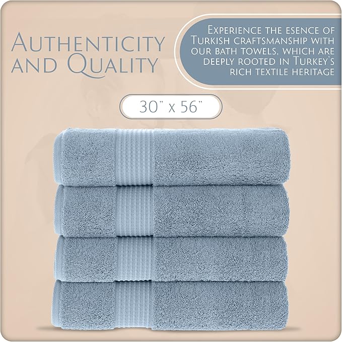 MAURA Basics Performance Bath Towels 100% Turkish Cotton with Hook Loops. Extra Large Luxury Absorbent Plush Towel Sets for Bathroom, Daily Use American Standard Size 27”x54”, Blue Gray