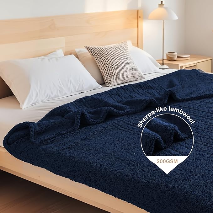 Electric Heated Blanket 6 Heating Settings & 1-10H Auto Off Full 72×84 Double Sided Plush Sherpa Ultra-Soft Warm Thick, Machine Washable, Fast Heating, Home Office Dark Blue