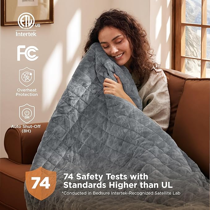 Bedsure Electric Blanket Twin - Quilted Heated Blanket Twin Size, Soft Flannel Thick Heating Blanket with 10 Time Settings & 6 Heat Settings, Warm Gifts for Women Men (62x84 inches, Formal Gray)