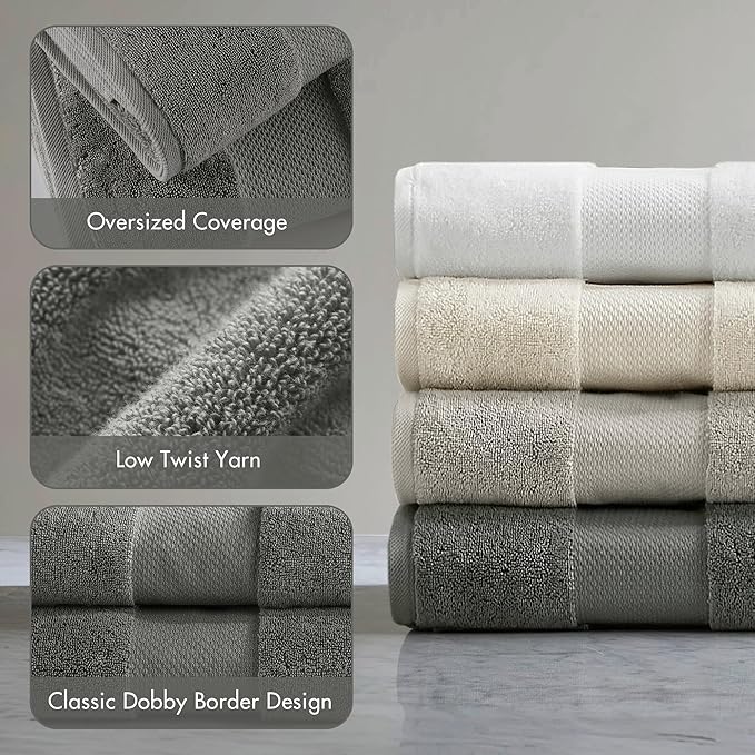 Madison Park Turkish Bath Towel Set 100% Cotton Bath Towel 600GSM Oversized Body Towel 2 Piece, Luxury Soft, Thick Spa Quality, Quick Dry Bathroom Towel, Jumble, 35" x 70", Charcoal