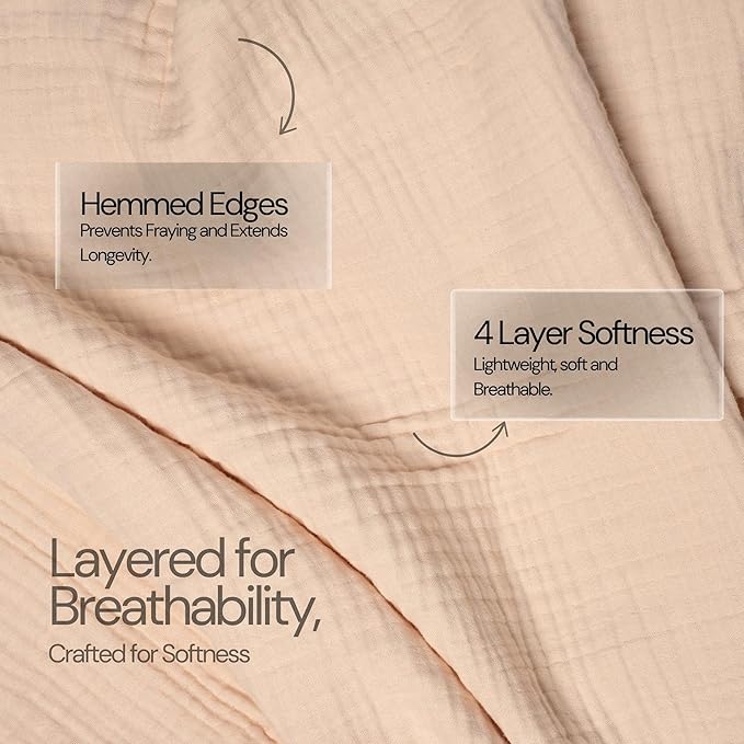 Salt Earth 100% Cotton Muslin Blanket, Gauze Blanket 80"X90" Queen, 4 Layered for Couch, Bed, Living Room,Lightweight & All Seasons Blankets & Throws, Easy to wash,Nature & Skin Friendly (Parchment)