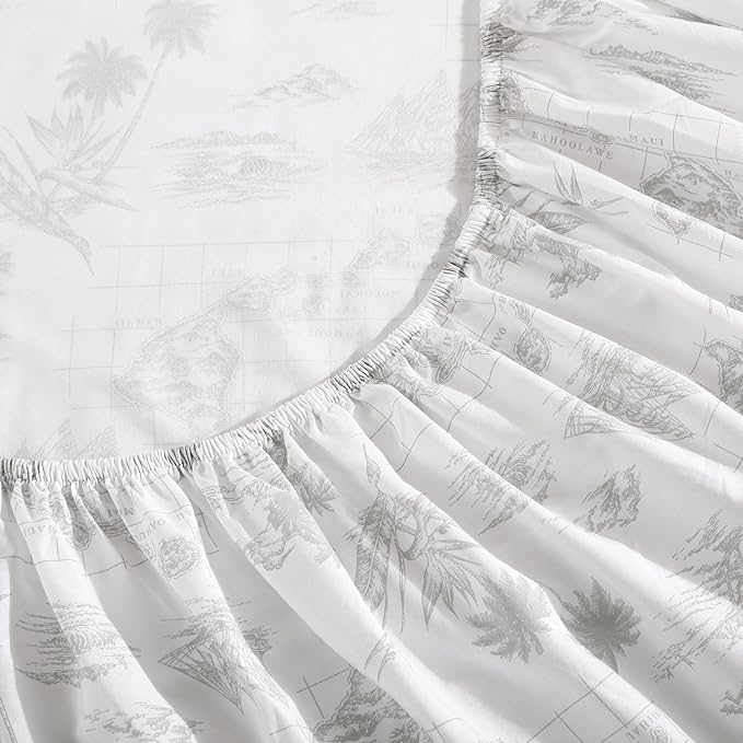 Tommy Bahama - Queen Size Sheets Set, Crisp & Tailored Cooling Sheets with a Smooth Cotton Percale Lightweight Feel - Bed Sheets with Matching Pillowcases & Fitted Sheet (Vintage Map Grey)