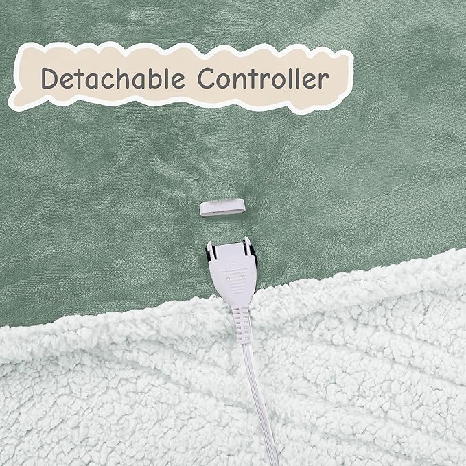 Electric Heated Blanket Throw Size 50"x60", Soft Flannel with Overheat Protection, 6 Adjustable Heat Settings & 3-Hour Auto-Off Timer, Fast Heating for Winter Comfort, Light Green